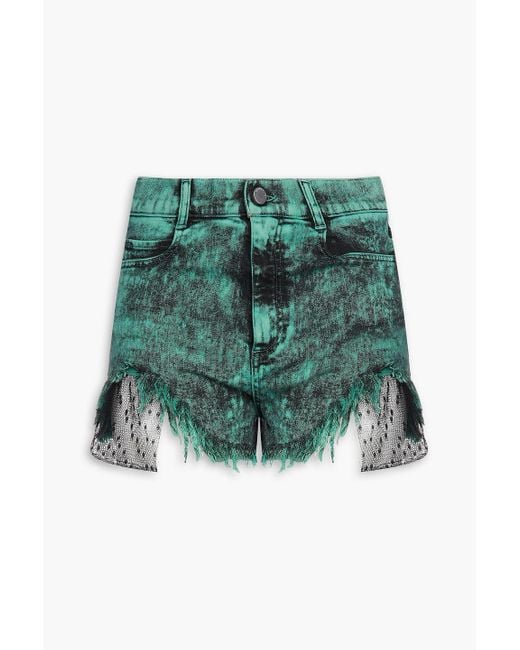 RED Valentino Green Frayed Bleached Denim Shorts