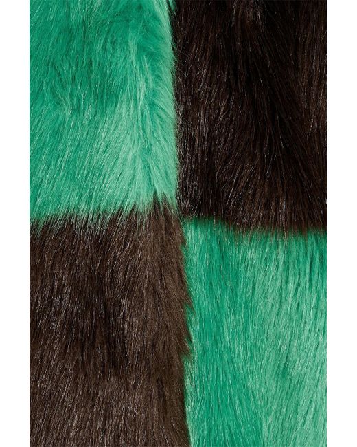 Stand Studio Green Nino Checked Faux Fur Coat