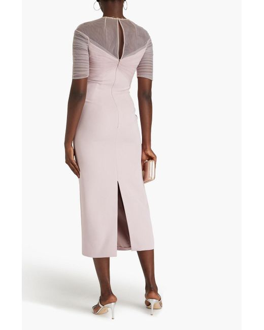 Jenny Packham Pink Crystal-embellished Tulle-paneled Crepe Midi Dress