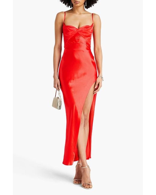 Nicholas Red Satin Maxi Slip Dress