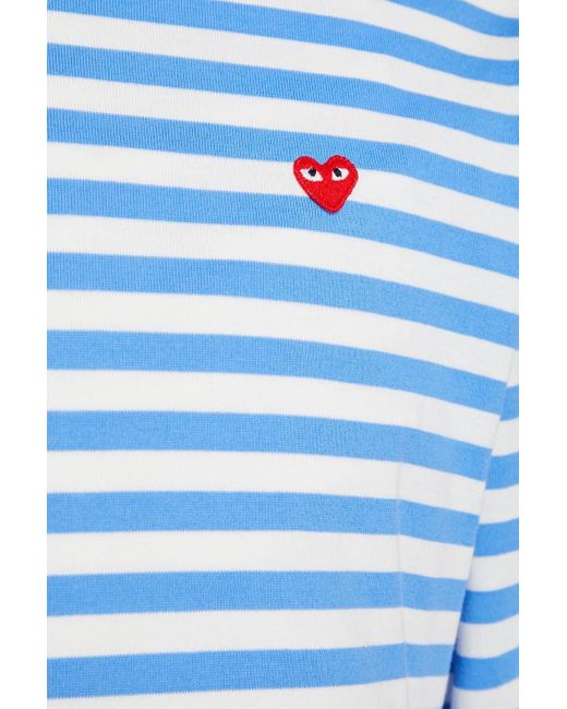 Comme des Garçons Blue Appliquéd Striped Cotton-jersey T-shirt for men