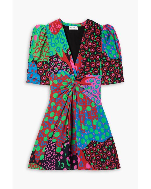 RHODE Red Leanna Twist-front Printed Crepe De Chine Mini Dress