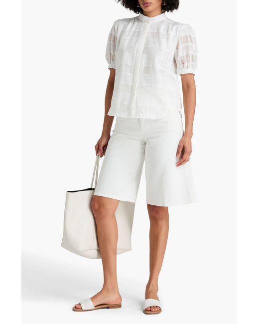 Rag & Bone White Jordan Checked Cotton And Cupro-Blend Blouse