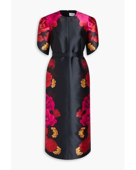 Erdem Red Violetta Floral-print Mikado Midi Dress