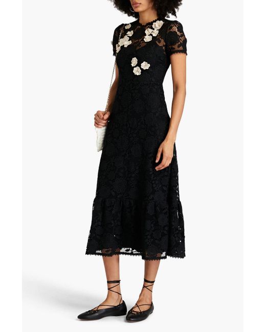 RED Valentino Black Appliquéd Guipure Lace Midi Dress