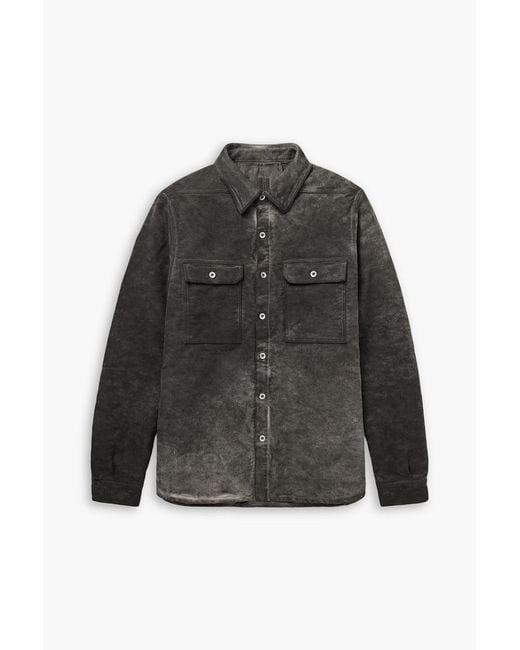 Rick Owens Black Padded Garment-Dyed Cotton-Moleskin Overshirt for men