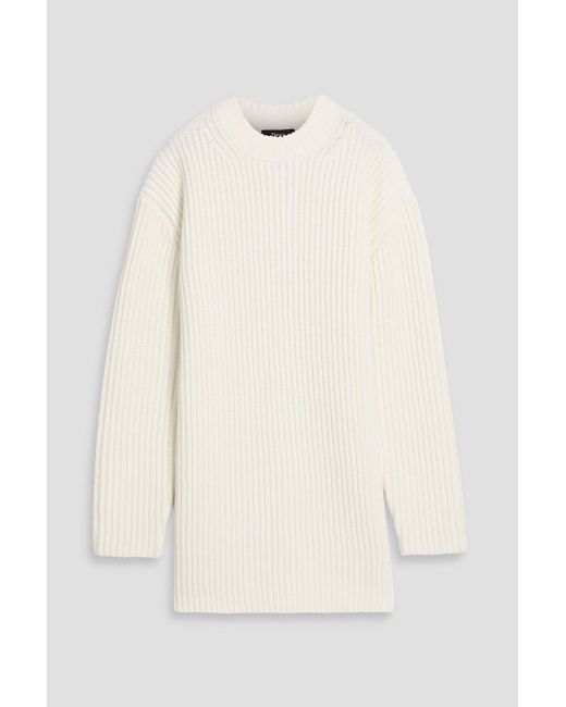Theory Natural Ribbed Merino Wool Mini Dress