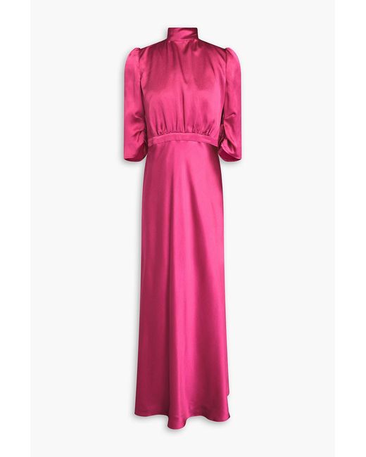 saloni adele hammered silk-satin maxi dress Saloni Adele Tie-detailed Hammered Silk-satin Maxi Dress in Pink
