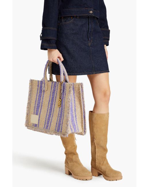 Sandro Purple Gestreifte tote bag aus bouclé-tweed mit fransen