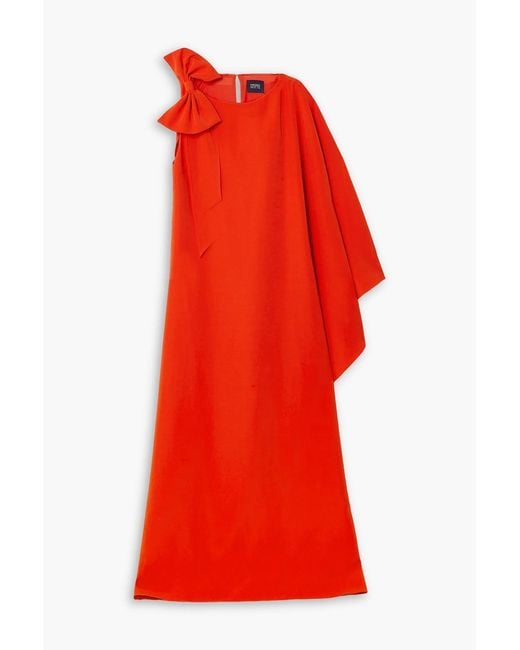 Marchesa Red Draped Bow-embellished Crepe Gown