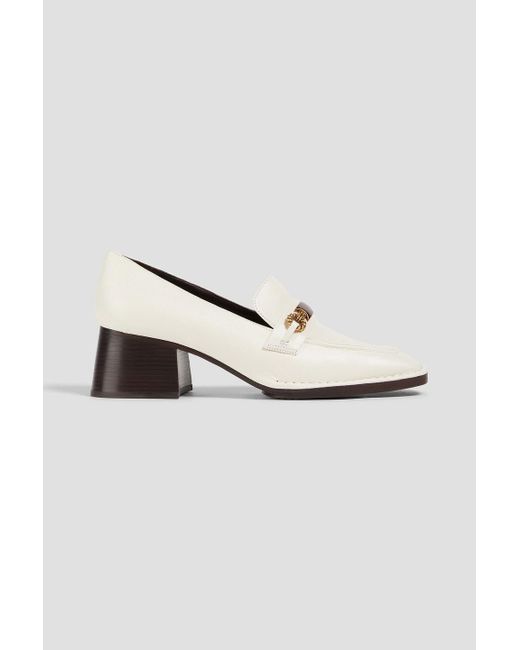 Tory Burch White Perrine Embellished Leather Loafers