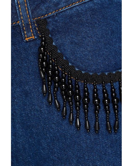 Farm Rio Blue Bead-embellished High-rise Wide-leg Jeans