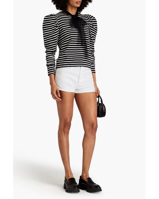 RED Valentino Black Point D'esprit-trimmed Striped Cotton-jersey Top