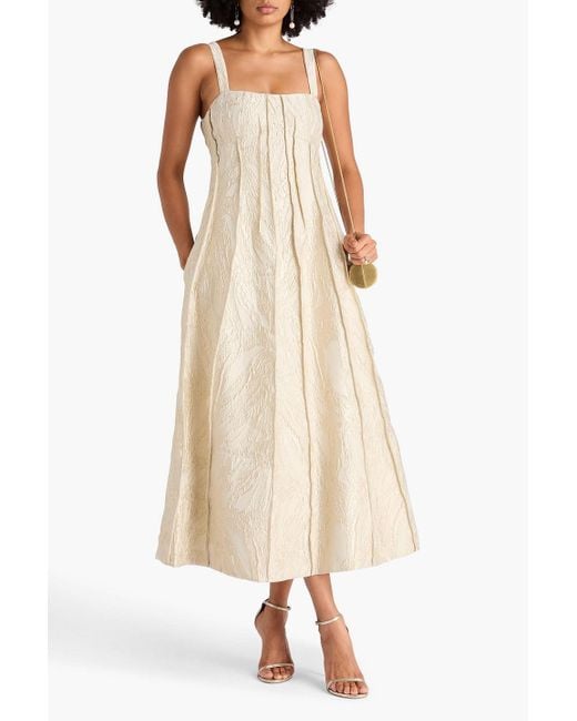 Jonathan Simkhai Natural Maya Pintucked Metallic Cloqué Midi Dress