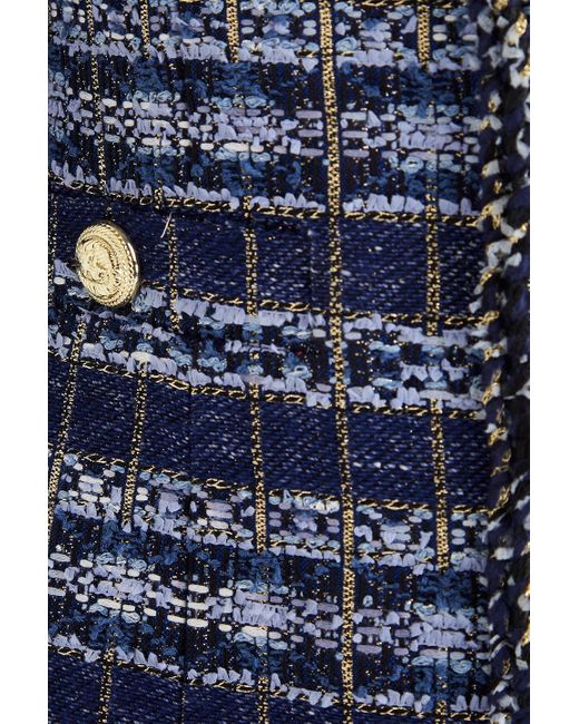 Rebecca Vallance Blue Frayed Metallic Tweed Jacket