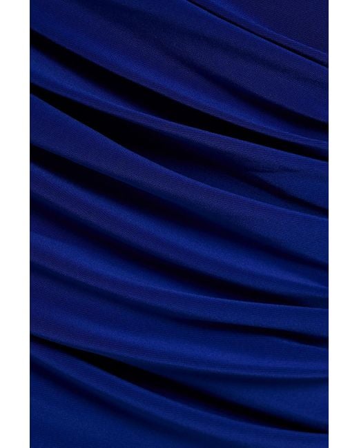 Norma Kamali Blue Diana One-Shoulder Ruched Stretch-Jersey Maxi Dress