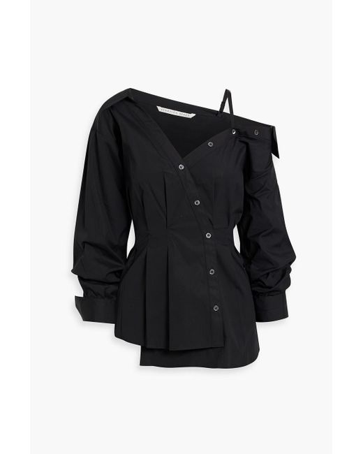 Veronica Beard Black Tomasi Cold-shoulder Asymmetric Stretch-cotton Poplin Shirt
