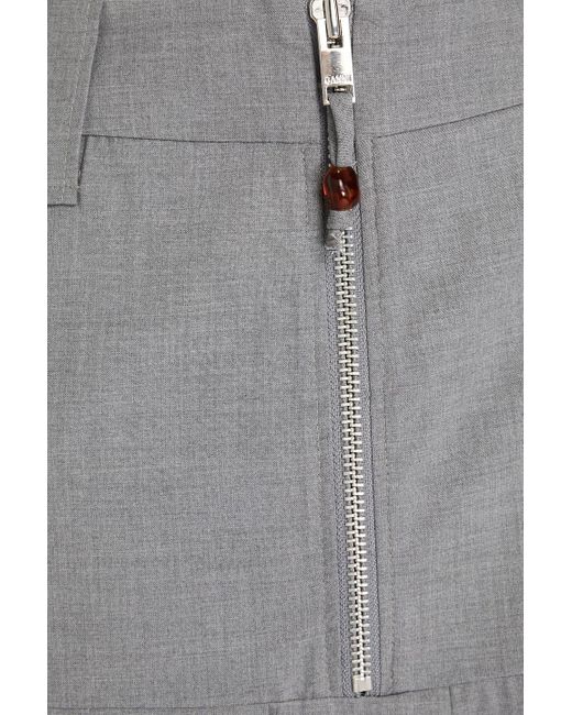 Ganni Gray Zip-detailed Pleated Twill Mini Skirt