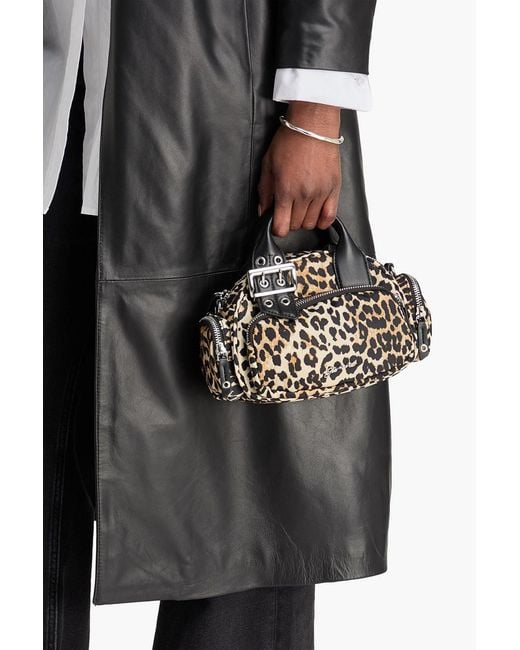 Ganni Black Leopard-Print Shell Tote