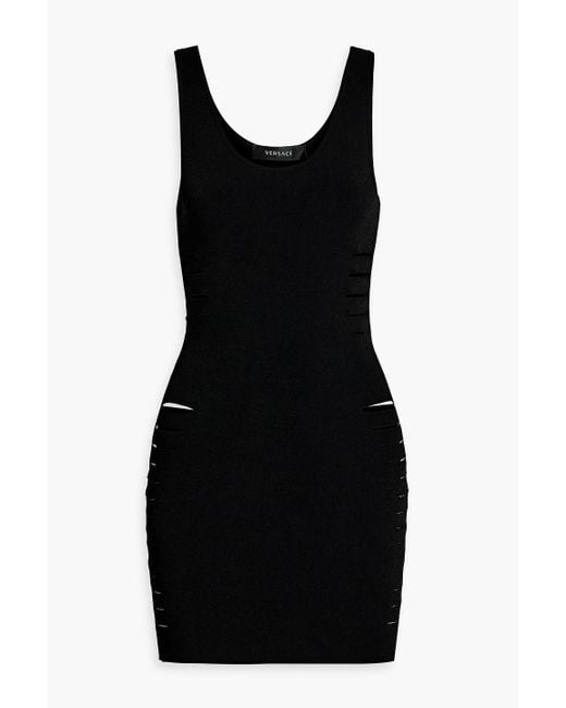 Versace Black Cutout Stretch-knit Mini Dress