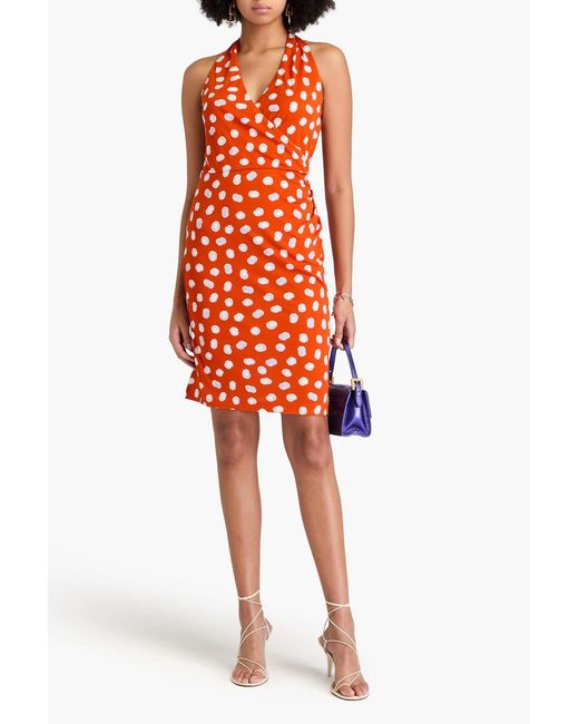 Diane von Furstenberg Orange Tawnia Wrap-effect Printed Jersey Halterneck Mini Dress