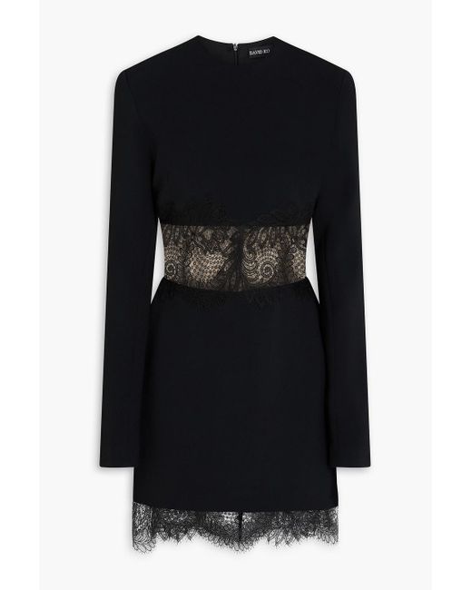 David Koma Black Lace-paneled Cady Mini Dress