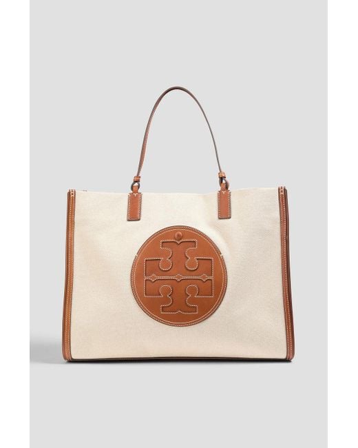 Tory Burch Natural Ella Leather-Trimmed Canvas Tote