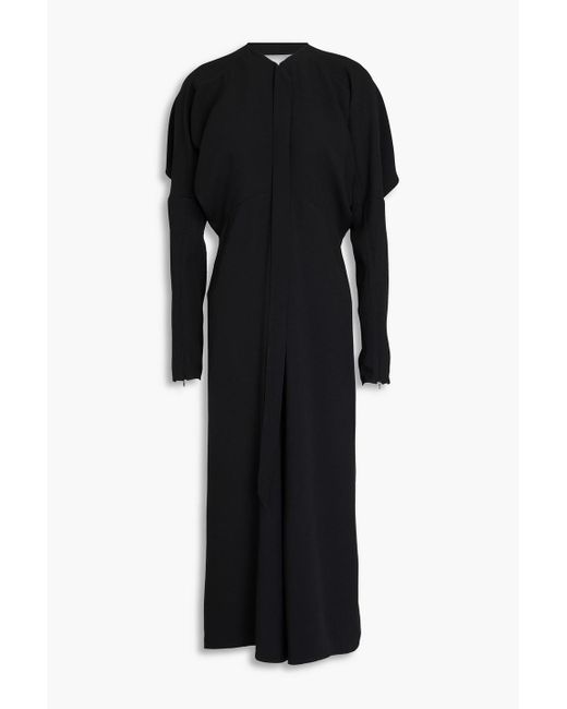 Victoria Beckham Black Pleated Crepe Midi Dress