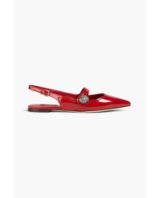 Dolce & Gabbana Red Patent-leather Slingback Point-toe Flats