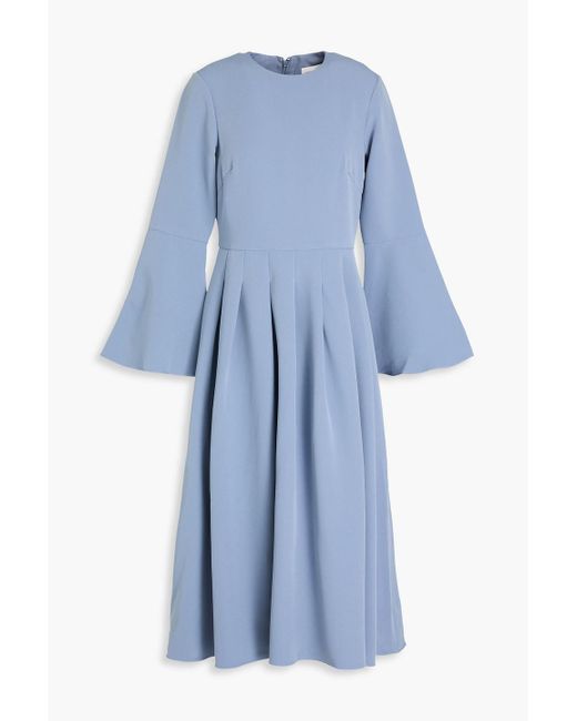 Mikael Aghal Blue Pleated Crepe Midi Dress