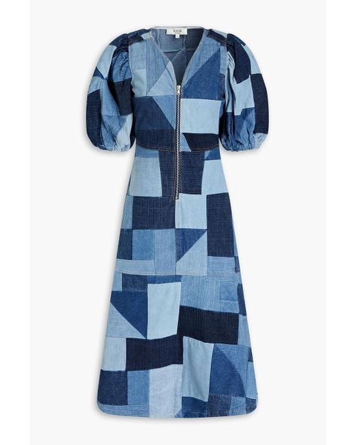 Sea Blue Diego Patchwork-effect Denim Midi Dress