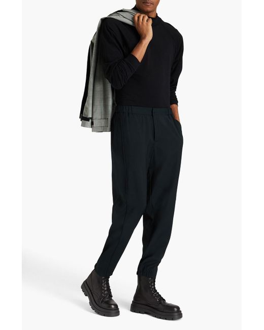 Emporio Armani Black Tapered Wool-crepe Pants for men