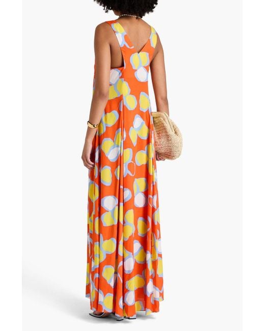 Diane von Furstenberg Orange Adian Pleated Printed Mousseline Maxi Dress