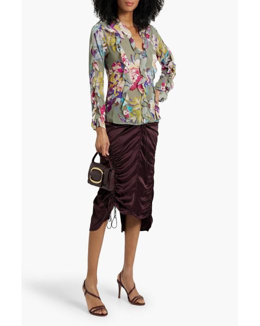 Nicholas Green Ruffled Floral-Print Silk-Chiffon Blouse