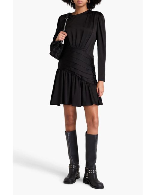 Sandro Black Pleated Satin-twill Mini Dress