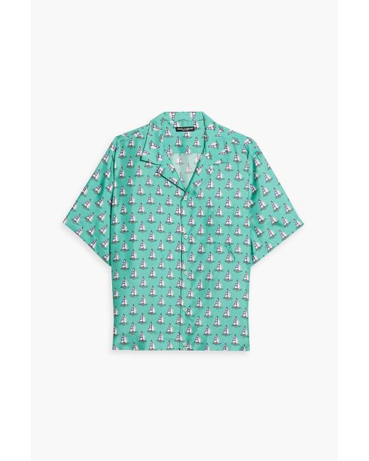 Dolce & Gabbana Green Printed Silk-satin Shirt for men