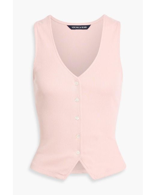 Veronica Beard Pink Hoorne Ribbed Pima Cotton-Blend Top