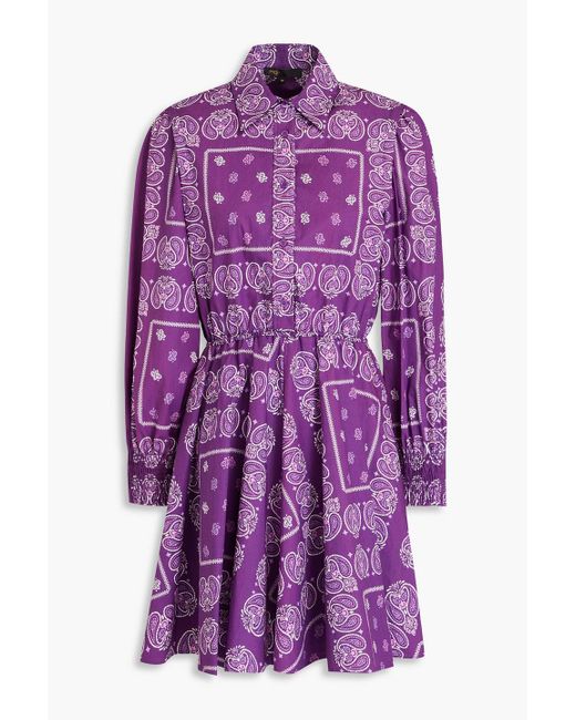 Maje Purple Hemdkleid aus baumwolle mit paisley-print in minilänge