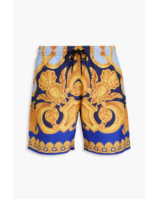 Versace Blue Mid-length Printed Swim Shorts for men