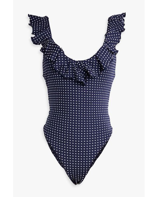 Eberjey Synthetic Loreta Ruffled Polka-dot Swimsuit in Blue | Lyst