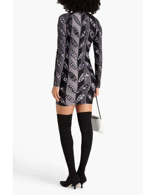 Emilio Pucci Black Printed Stretch-jersey Mini Turtleneck Dress