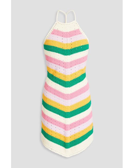 Maje Gray Striped Crocheted Cotton-blend Mini Dress