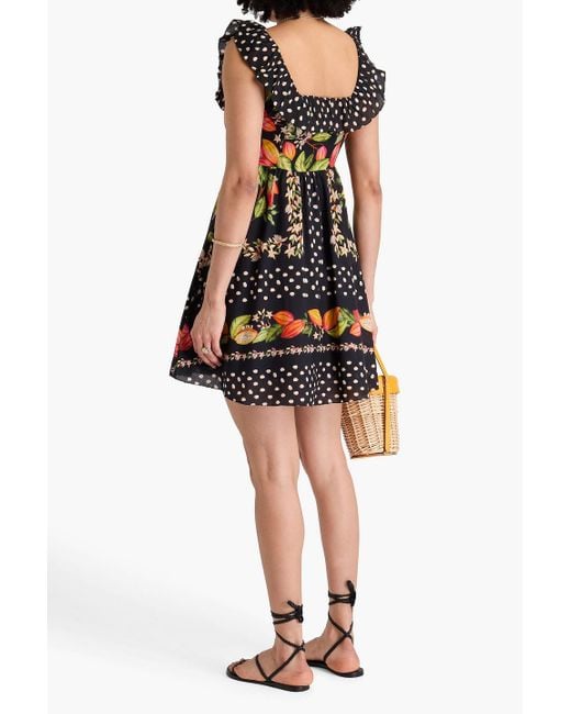 Farm Rio Red Ruffled Printed Cotton-mousseline Mini Dress