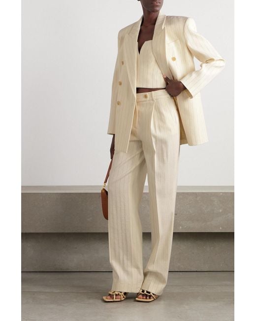 Zimmermann Natural Luminosity Oversized Double-breasted Pinstriped Wool And Cotton-blend Blazer
