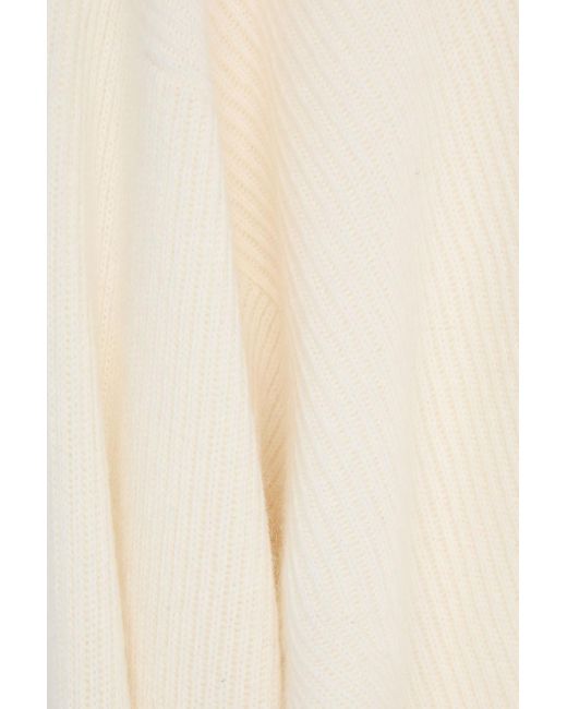 Brunello Cucinelli White Rollkragenpullover aus geripptem kaschmir mit zierperlen
