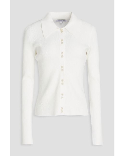 Veronica Beard White Aviva Ribbed-knit Cardigan