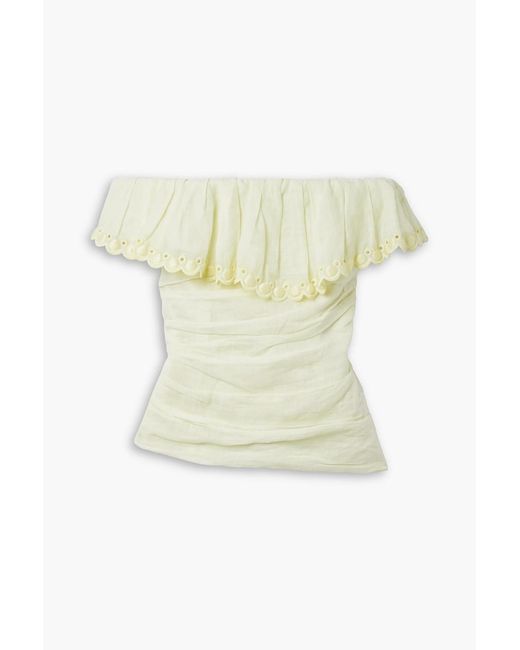 Isabel Marant Yellow Orma Strapless Broderie Anglaise-trimmed Ramie Top