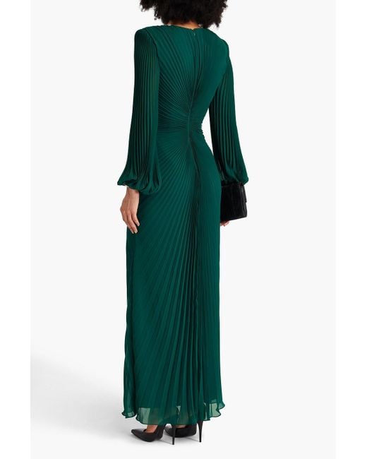 Badgley Mischka Green Plissé-georgette Gown