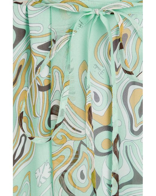 Emilio Pucci Green Belted Printed Silk-chiffon Maxi Dress