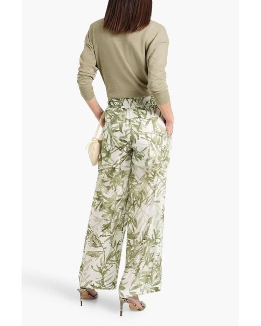 Brunello Cucinelli White Printed Silk-Voile Wide-Leg Pants